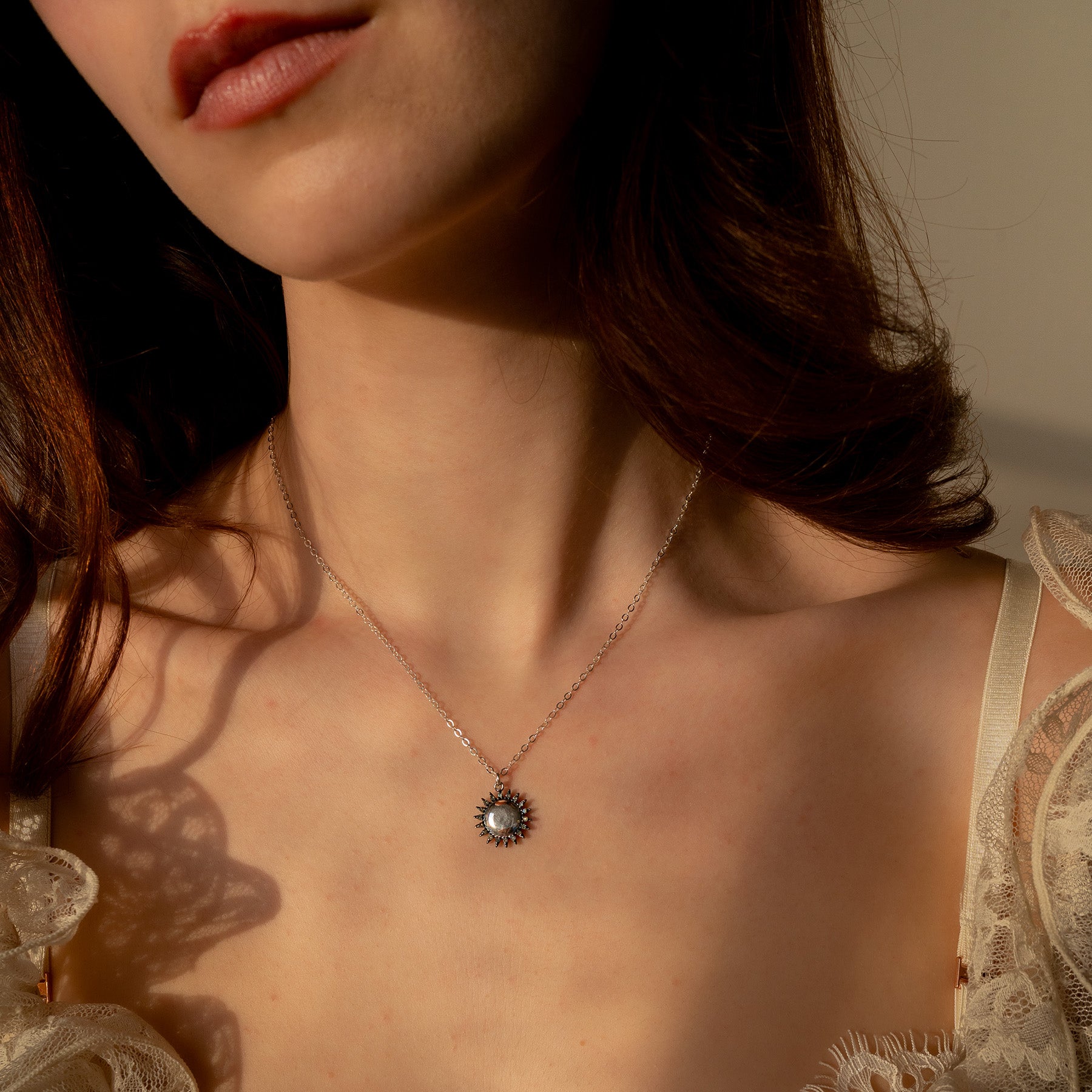 Diamond and Silver Brilliant Sun Necklace