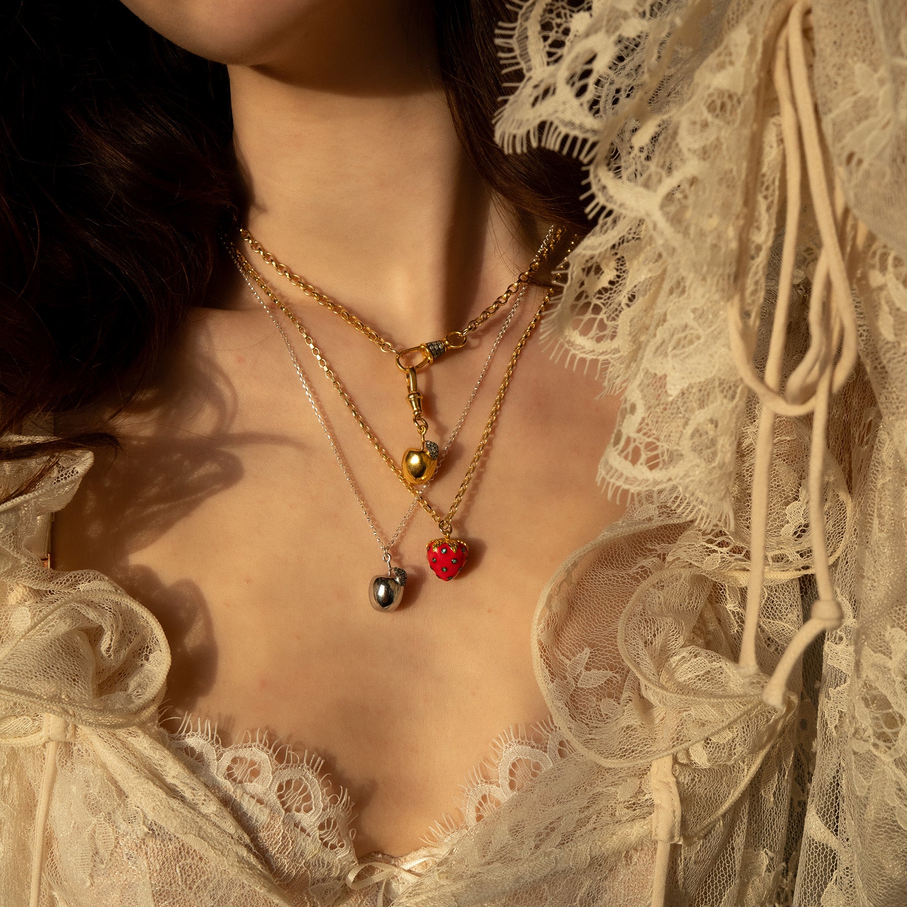 Diamond and Silver Apple Necklace