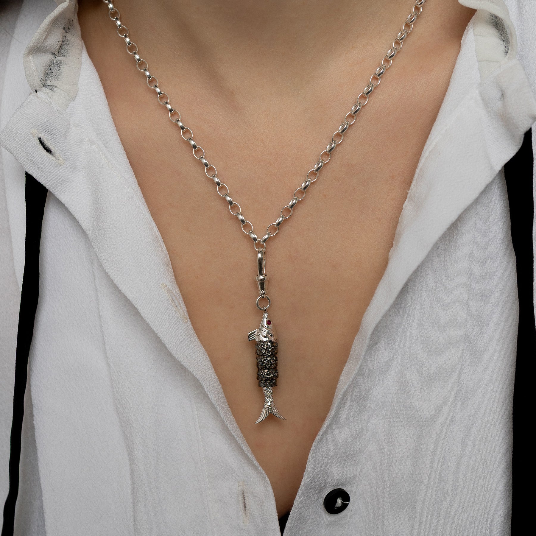 Diamond & Silver, Ruby Fish Pendant