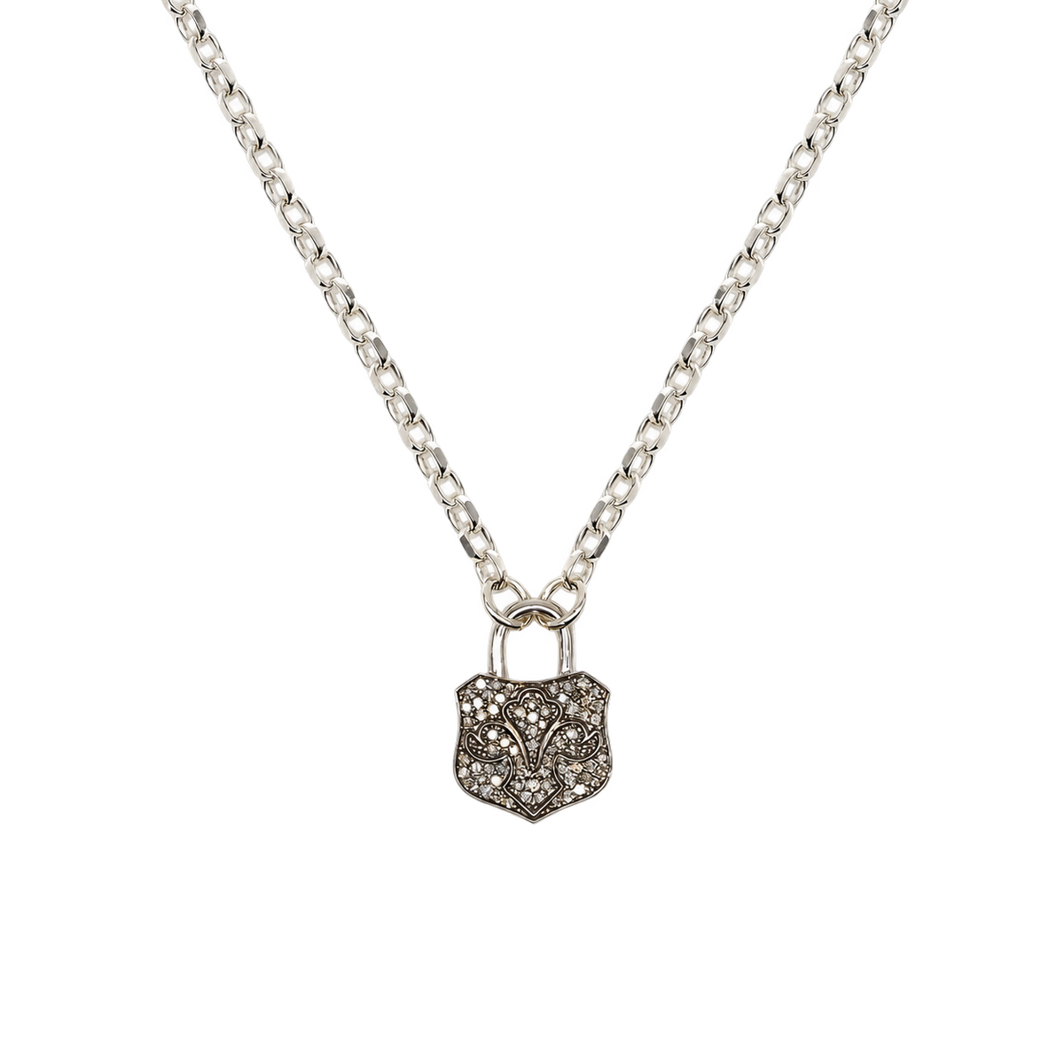 Diamond & Silver Chunky Lock Necklace