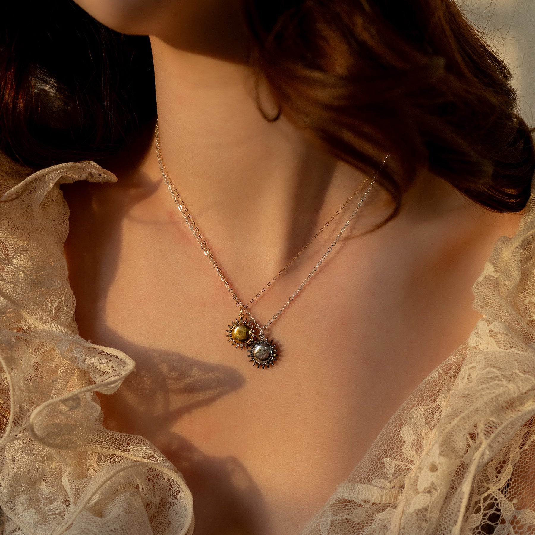 Diamond and Silver Brilliant Sun Necklace