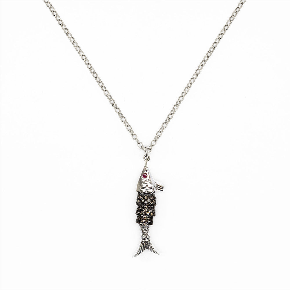 Diamond & Silver, Ruby Fish Necklace