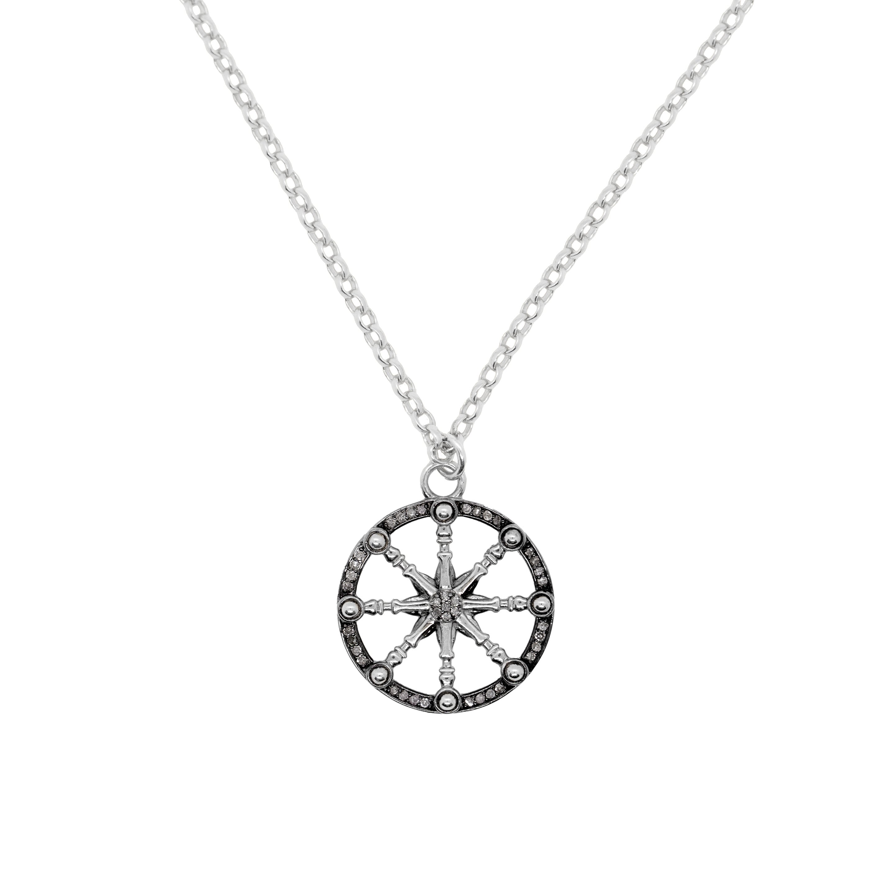 Silver Karma Wheel Necklace