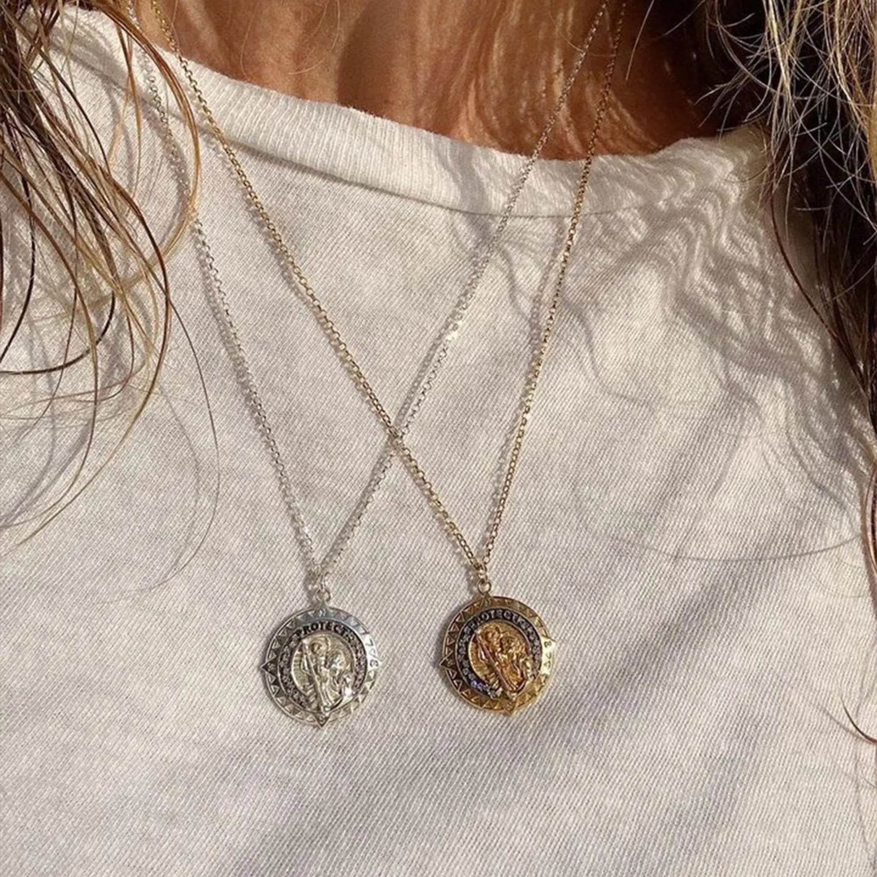 Angie Smith x KLM Diamond & Silver St Christopher Necklace