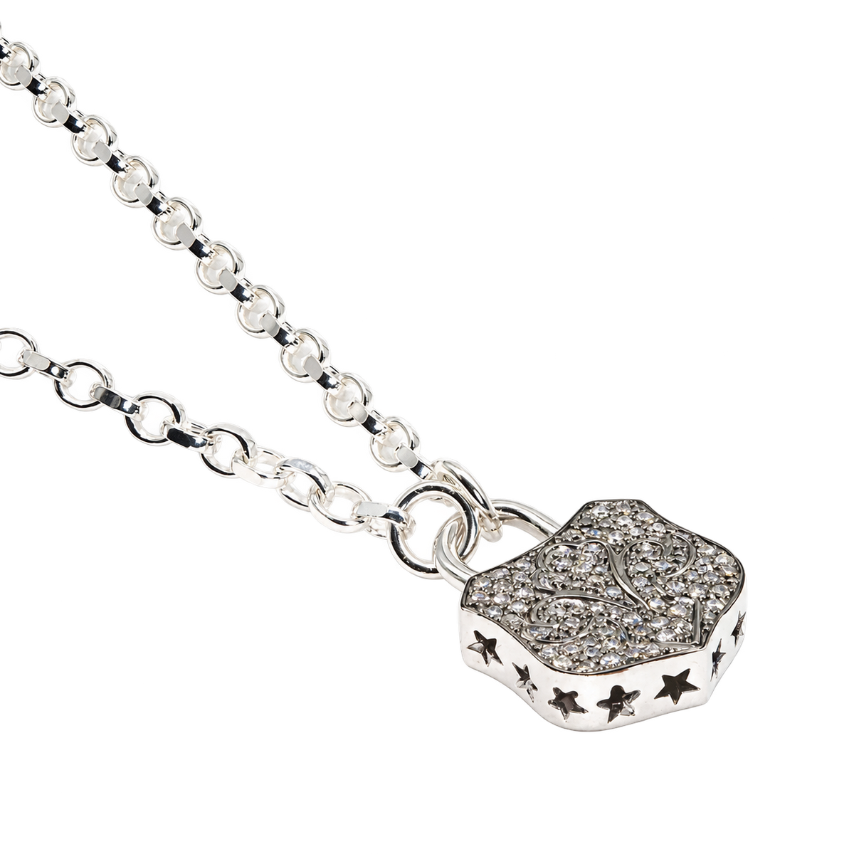 Diamond & Silver Chunky Lock Necklace