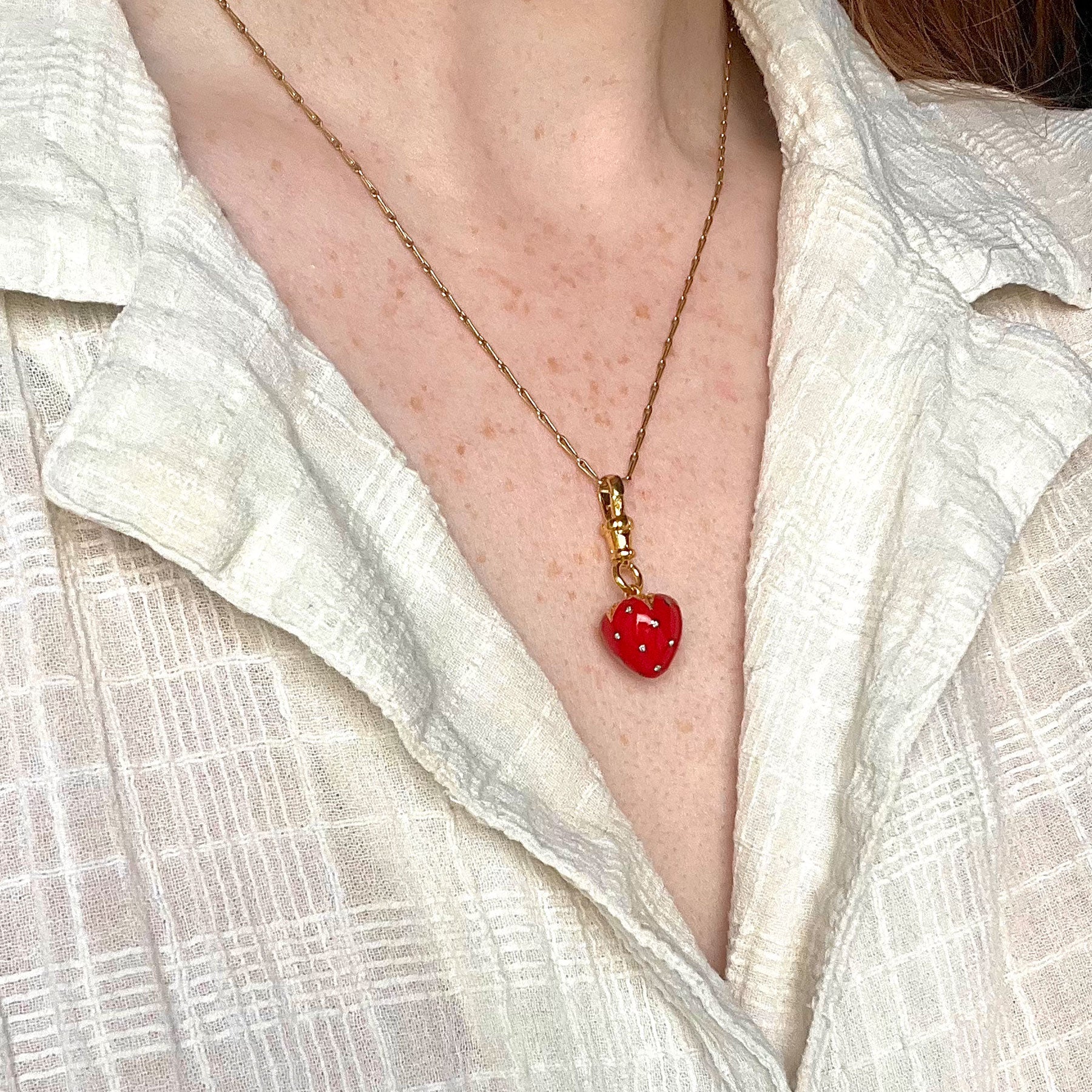 Diamond Strawberry Albert Swivel Pendant