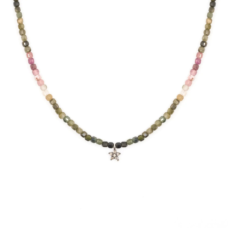Diamond Daisy & Tourmaline Bead Necklace