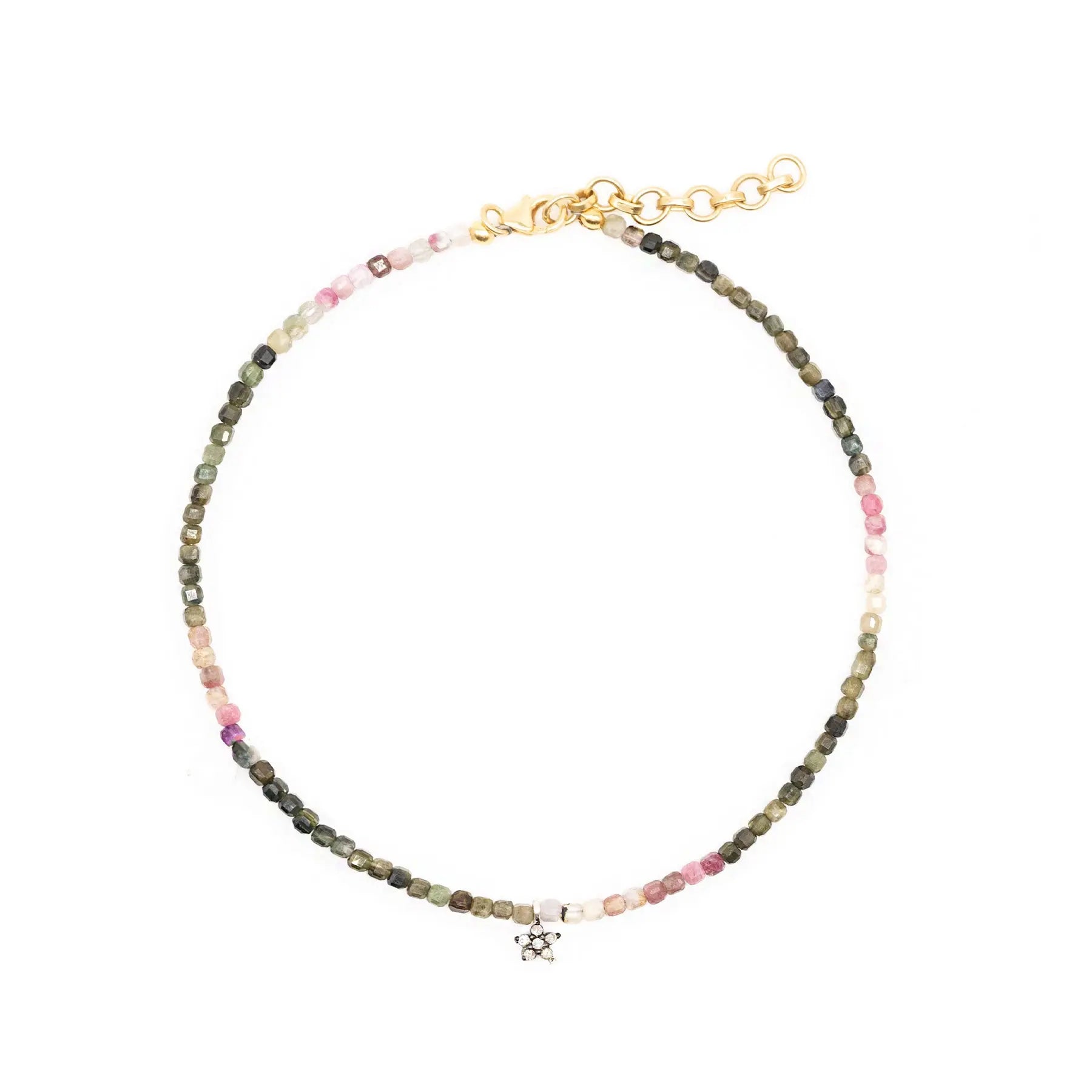 Diamond Daisy & Tourmaline Beaded Anklet