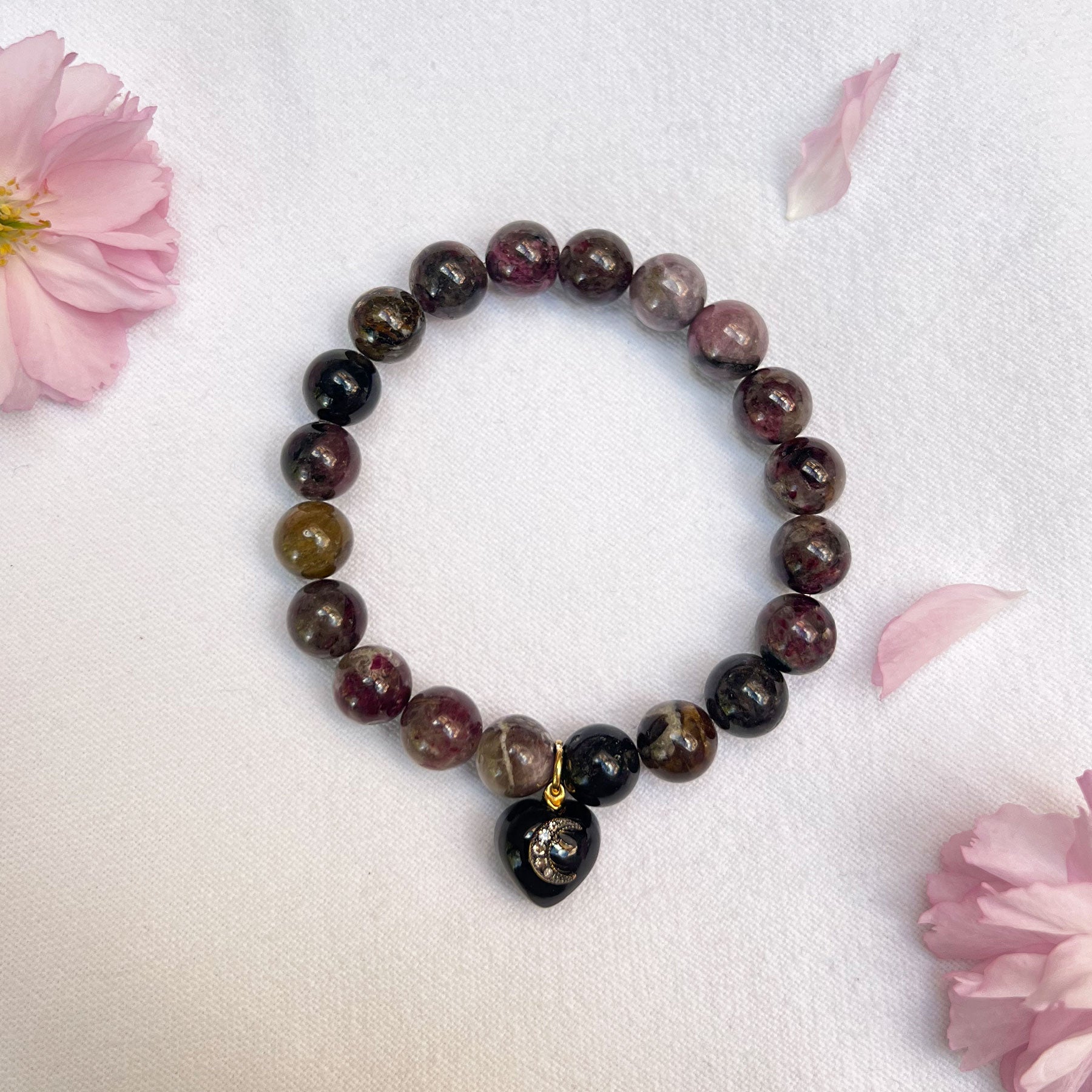Tourmaline & Onyx Heart Beaded Bracelet