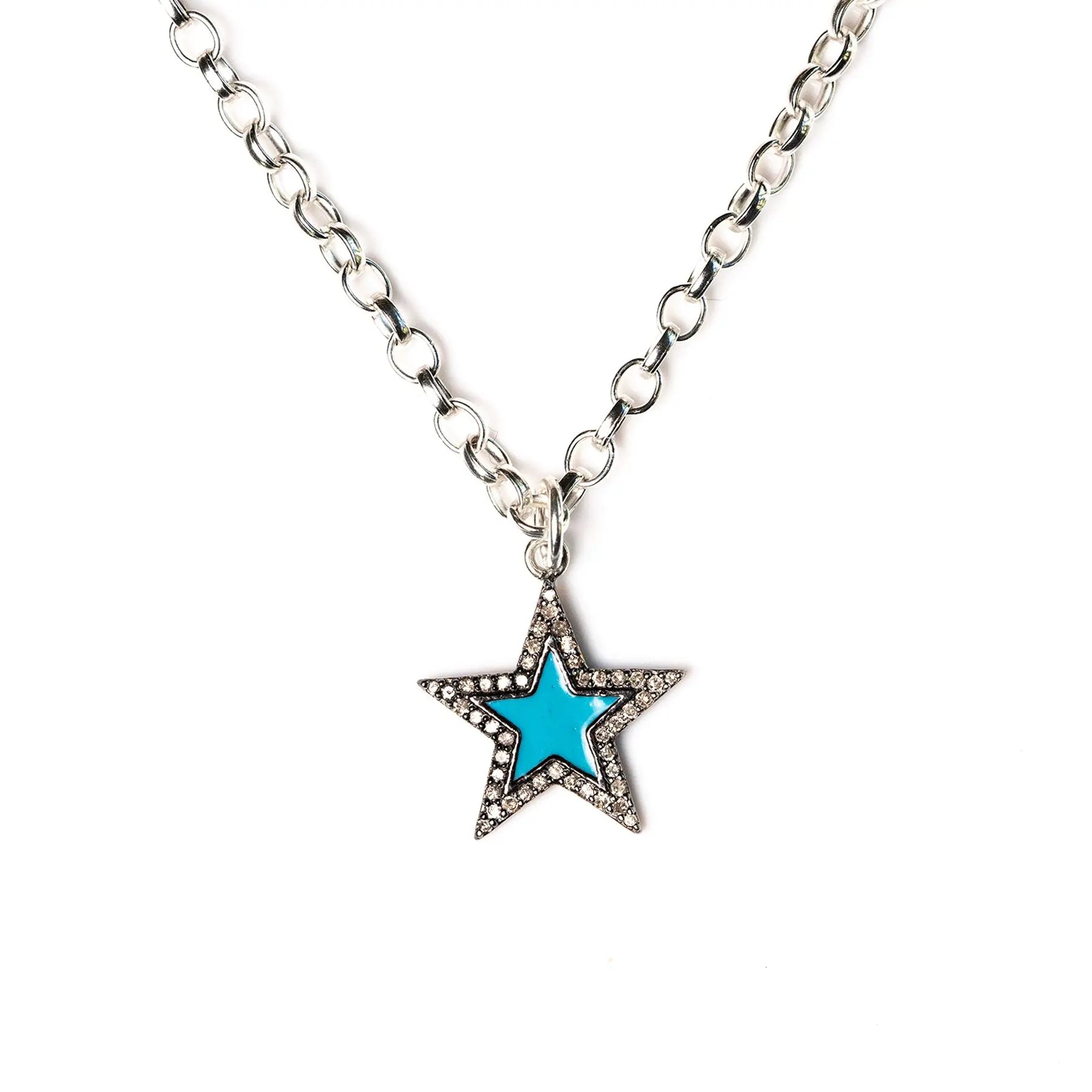 Diamond & Turquoise Enamel Chunky Star Necklace