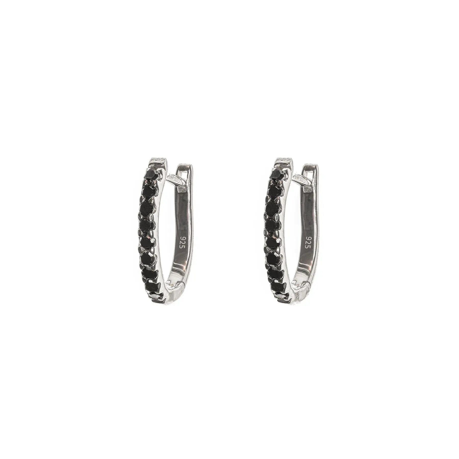 Black Diamond & Silver Huggie Hoops