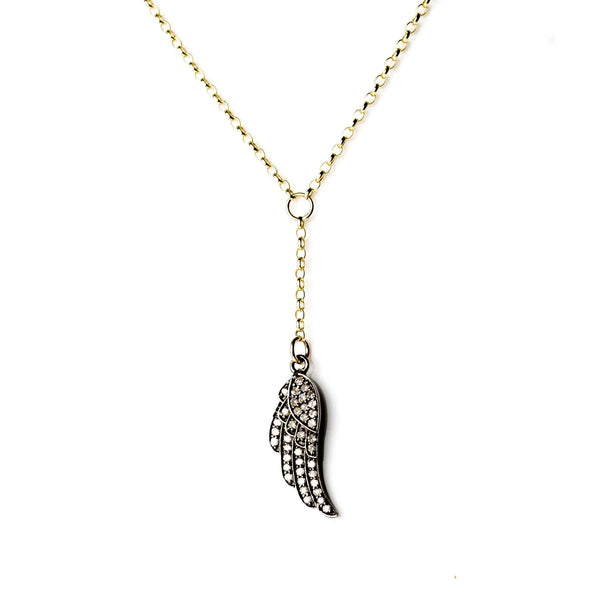 Diamond Angel Wing Drop Pendant Necklace