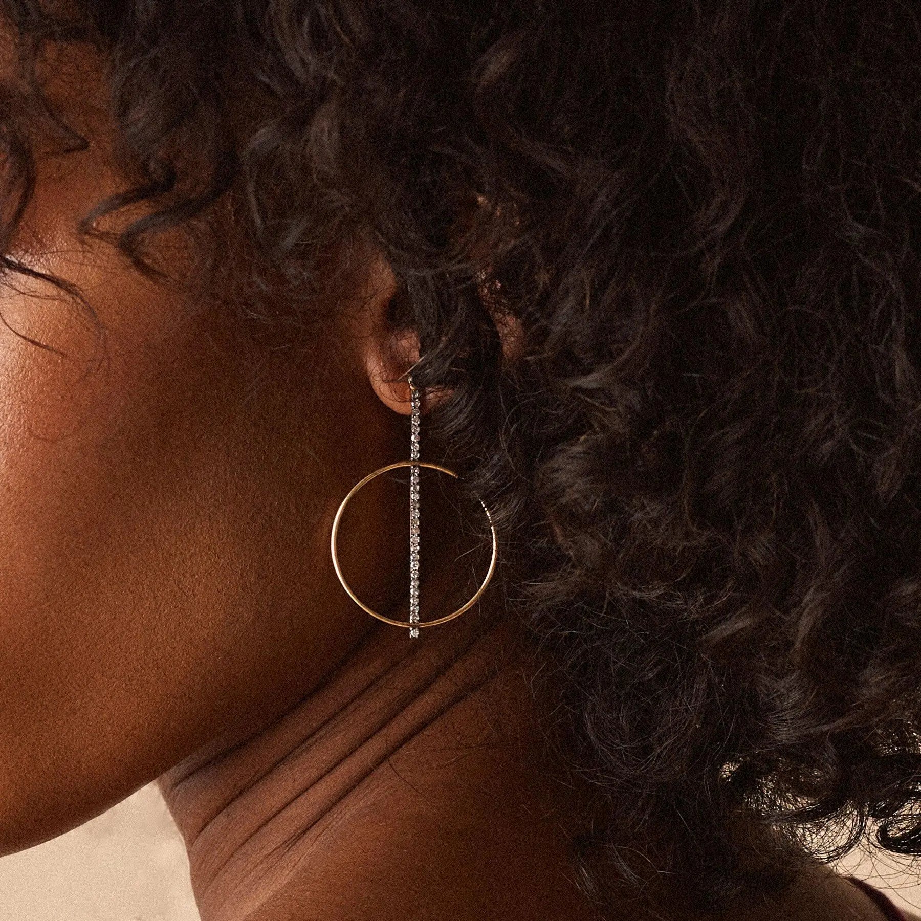 Diamond Bar and Hoop Earrings