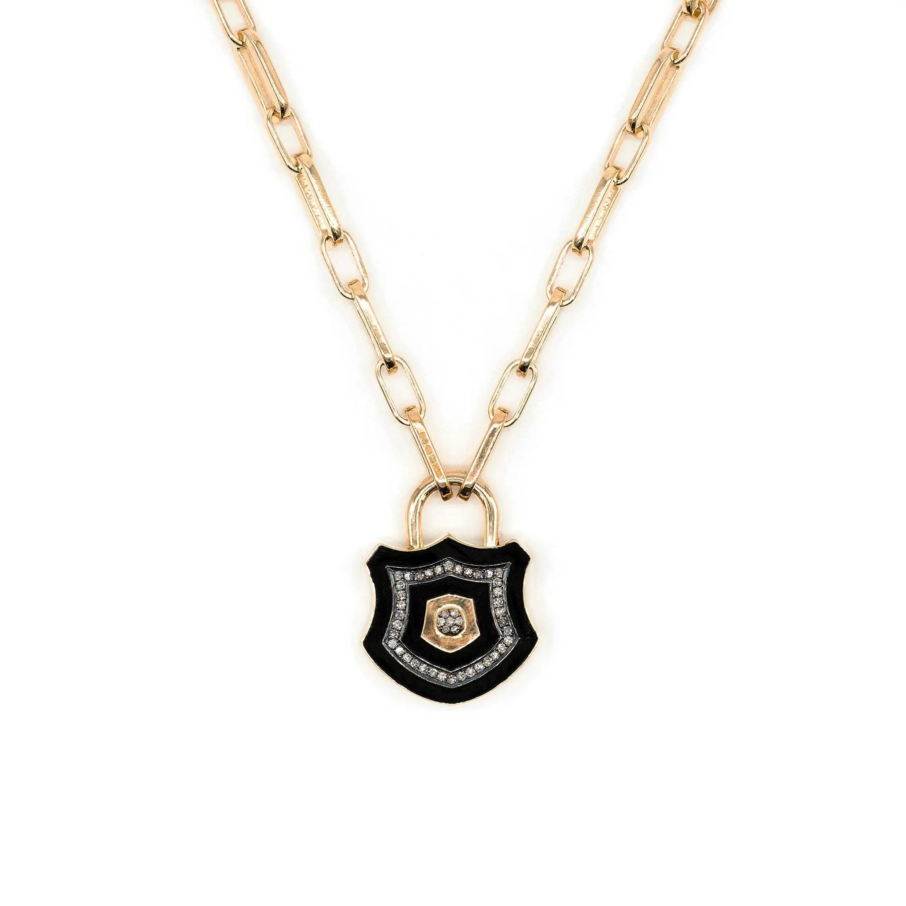 Diamond & Black Enamel Chunky Lock Necklace