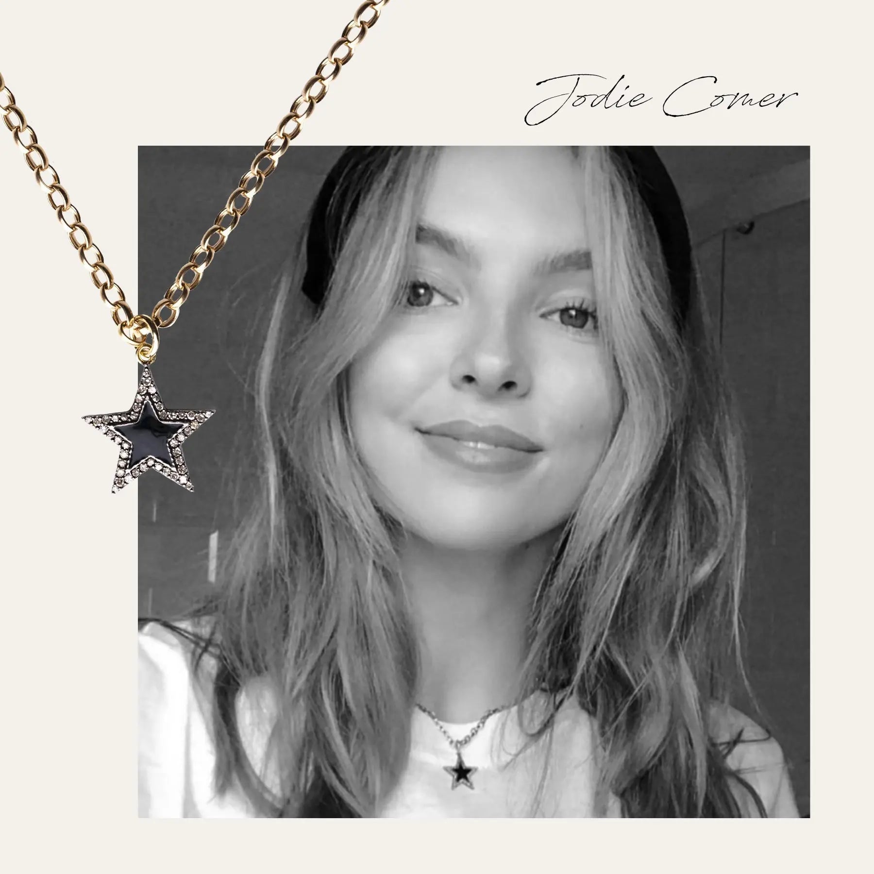 Diamond & Black Enamel Chunky Star Necklace