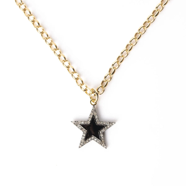 Diamond & Black Enamel Chunky Star Necklace