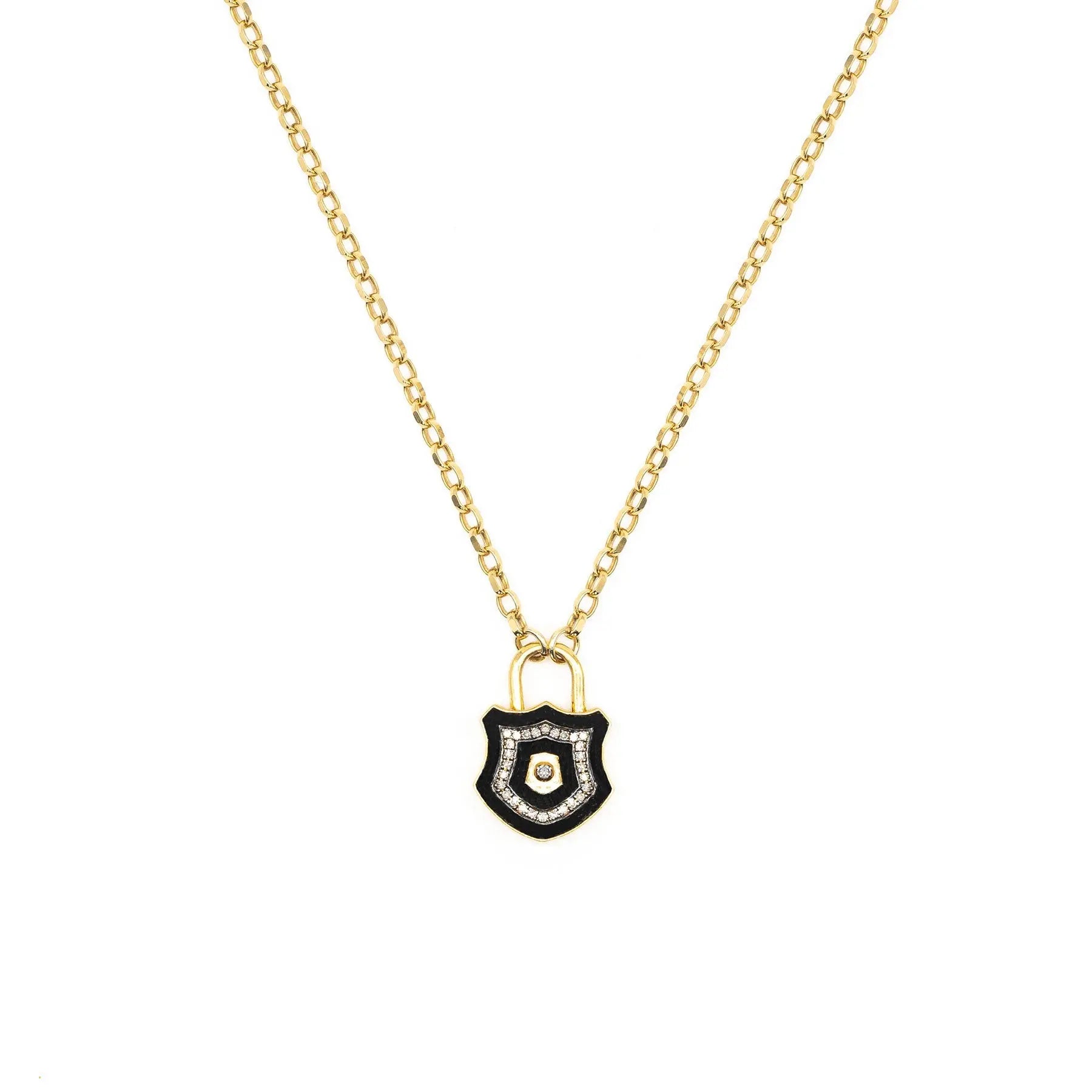 Diamond & Black Enamel Mini Lock Necklace