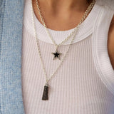 Diamond & Black Enamel Silver Chunky Star Necklace