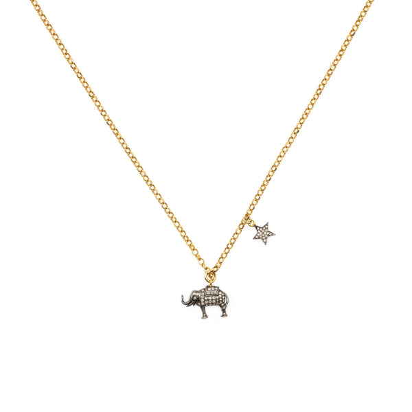 Diamond Elephant & Double-Sided Star Necklace