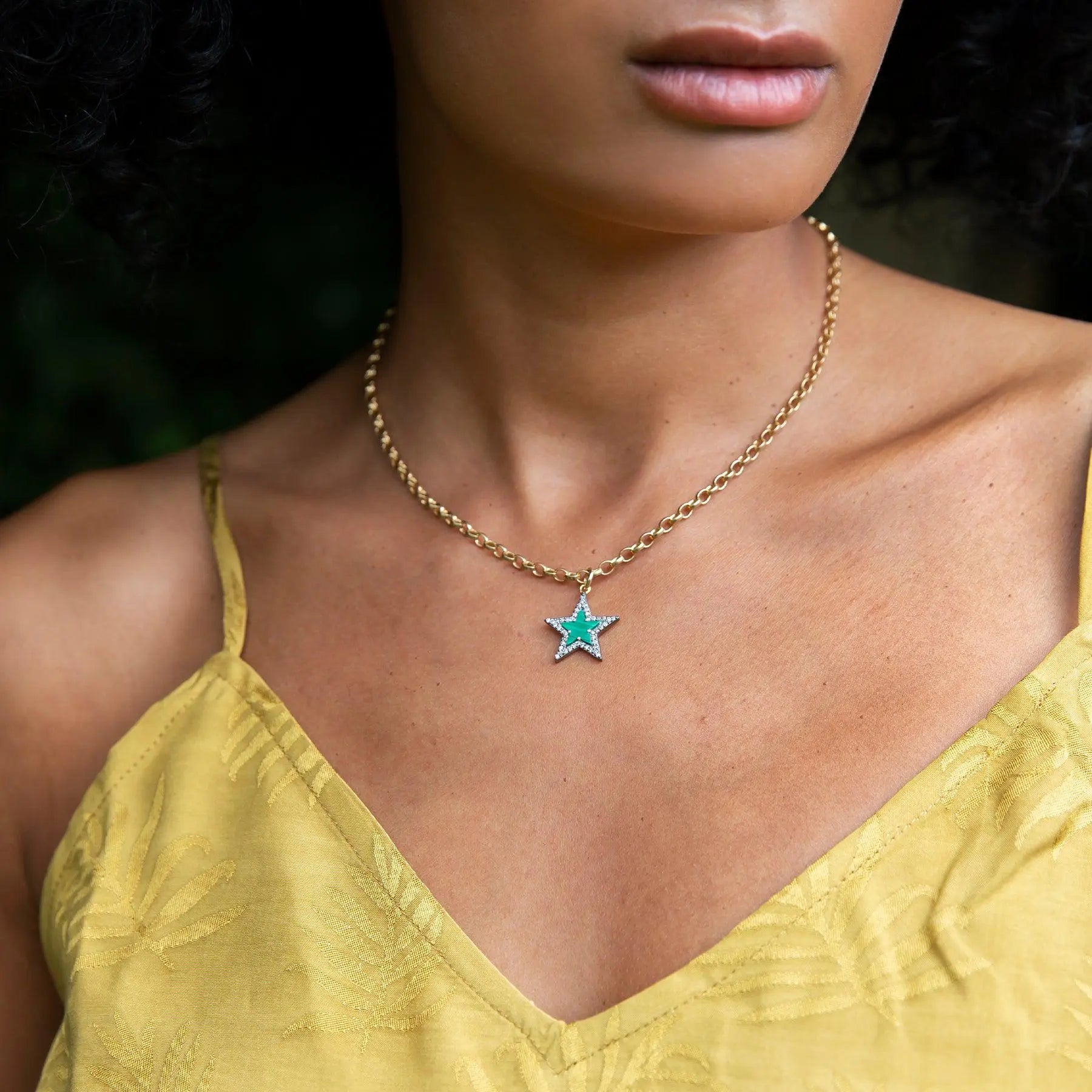 Diamond & Malachite Chunky Star Necklace