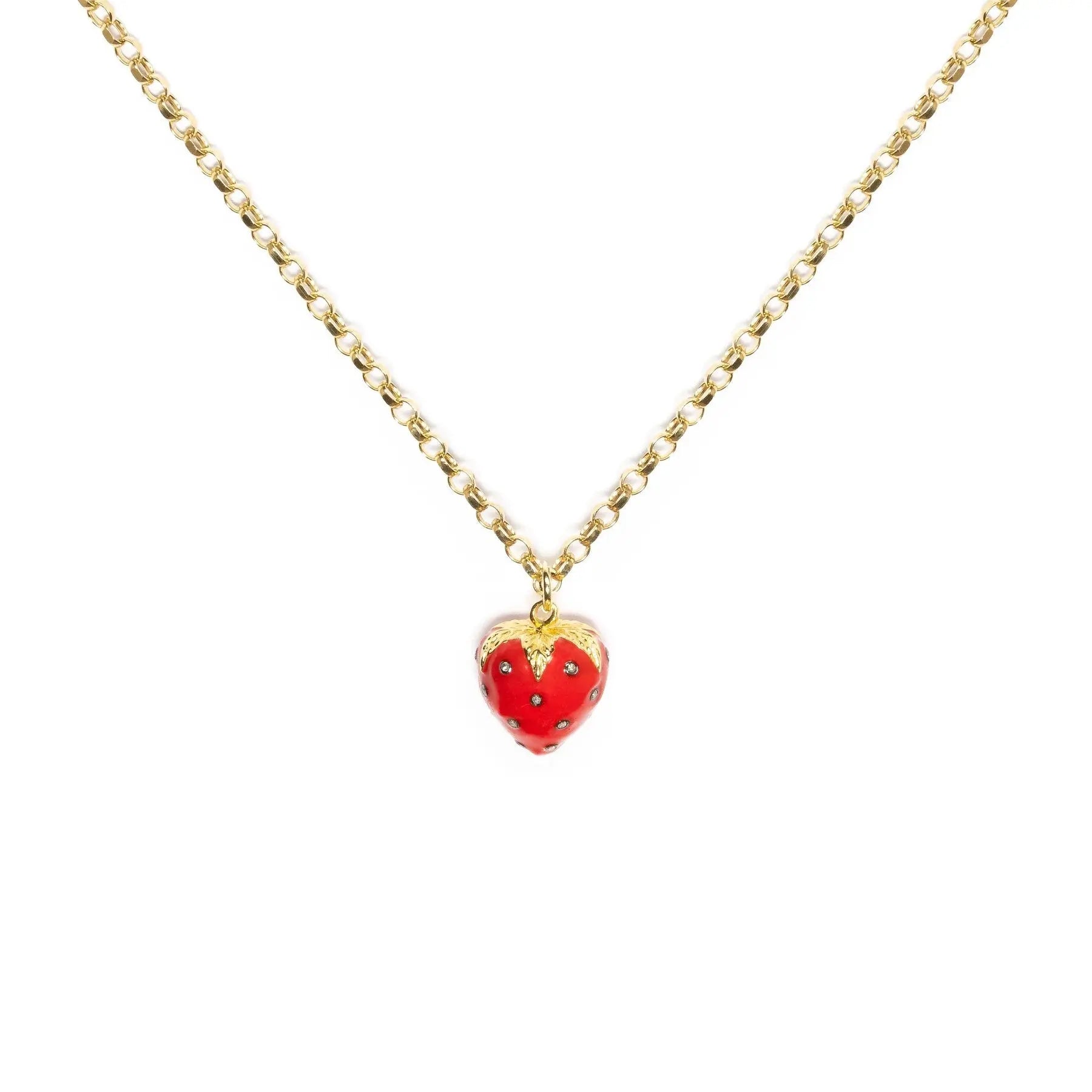 Diamond & Red Enamel Strawberry Necklace