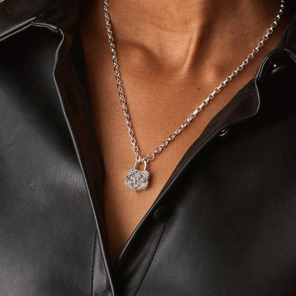 Diamond & Silver Chunky Lock Necklace
