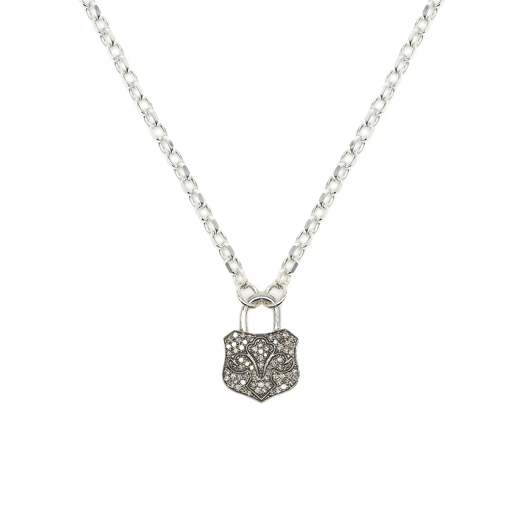 Diamond & Silver Chunky Lock Necklace