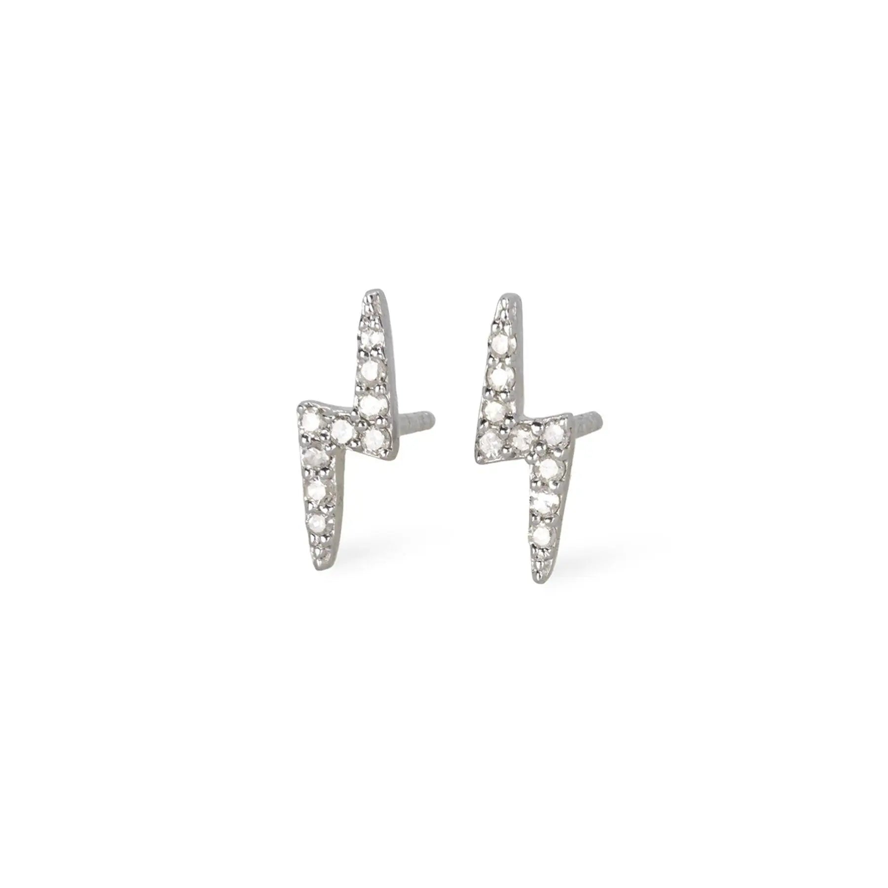 Diamond & Silver Lightning Bolt Studs