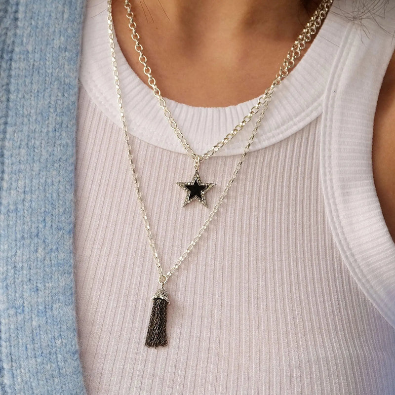 Diamond & Silver Tassel Necklace