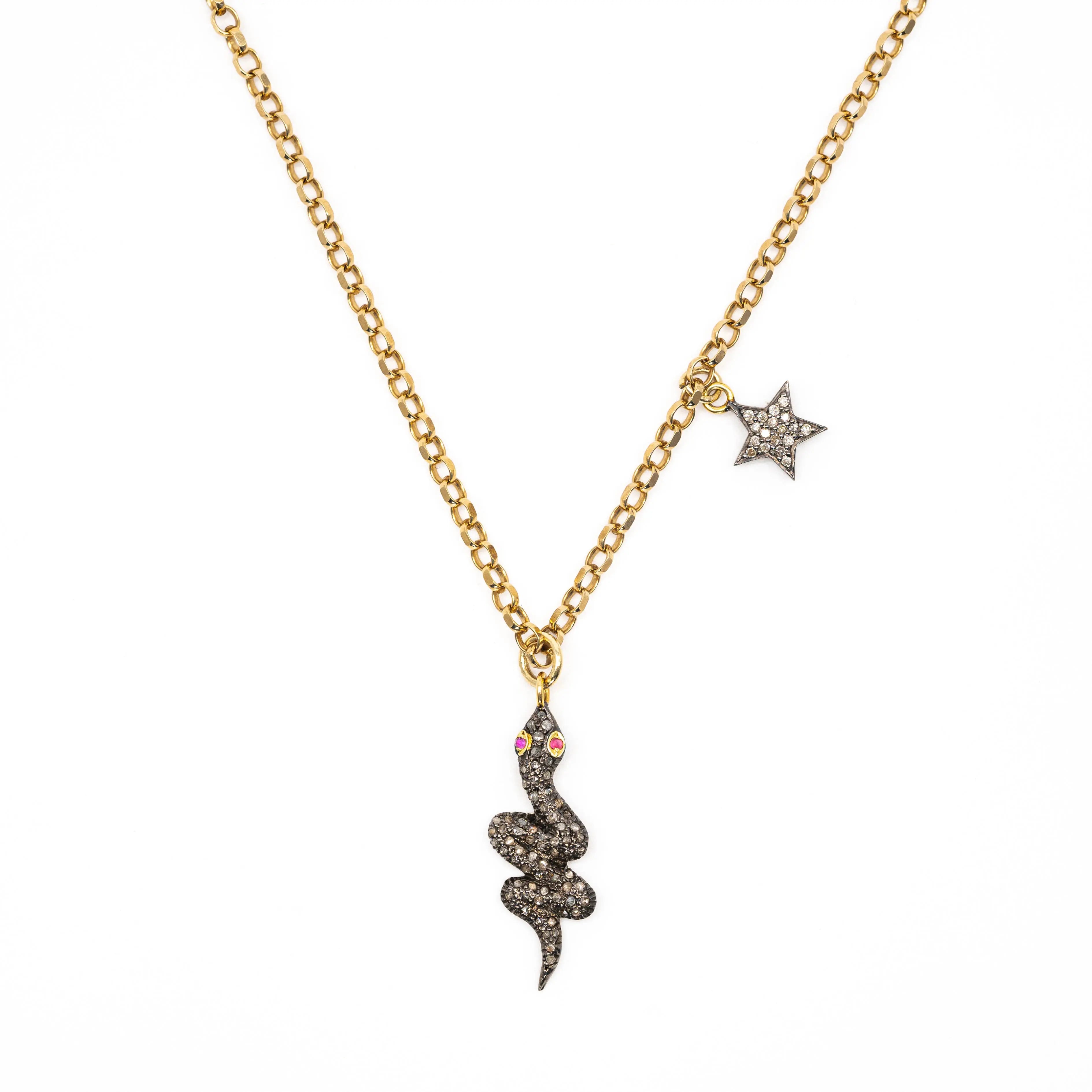 Diamond Snake & Double-Sided Star Necklace