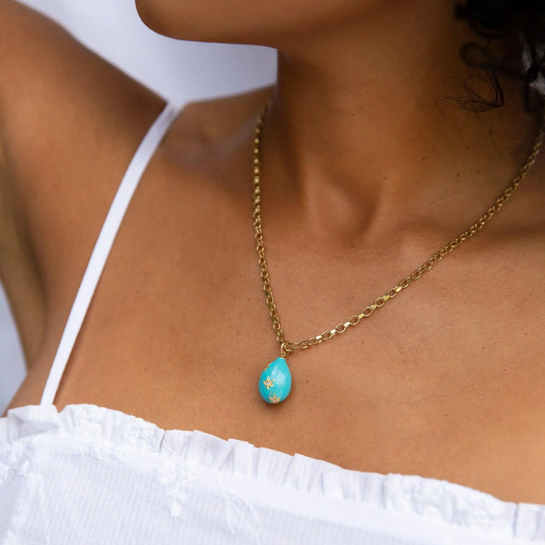 Diamond & Turquoise Enamel Egg Necklace