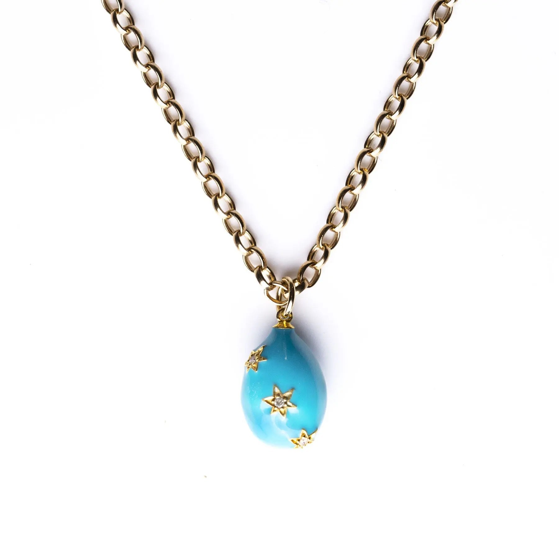 Diamond & Turquoise Enamel Egg Necklace