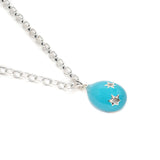 Diamond & Turquoise Enamel Silver Egg Necklace