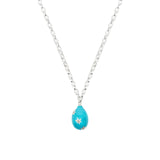 Diamond & Turquoise Enamel Silver Egg Necklace