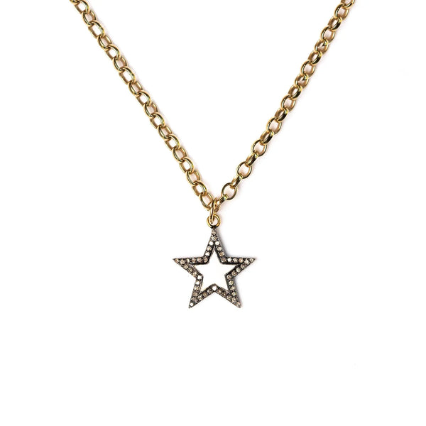 Diamond & White Enamel Chunky Star Necklace