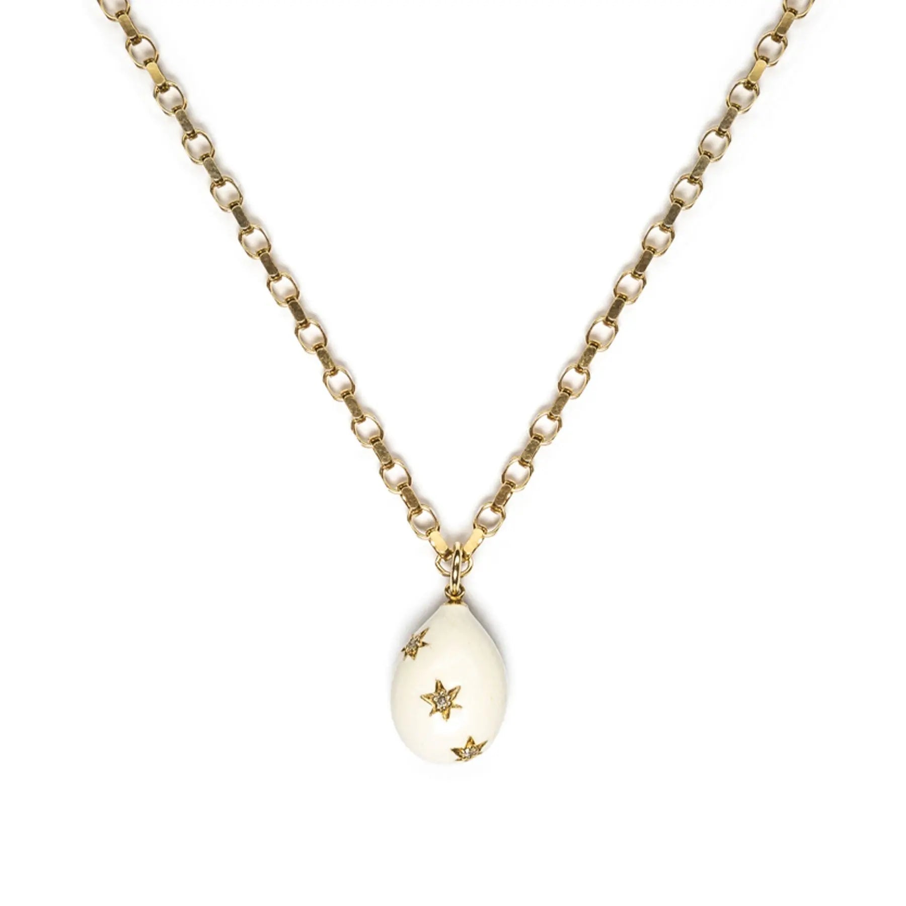 Diamond & White Enamel Egg Necklace