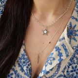 Diamond & White Enamel Silver Chunky Star Necklace