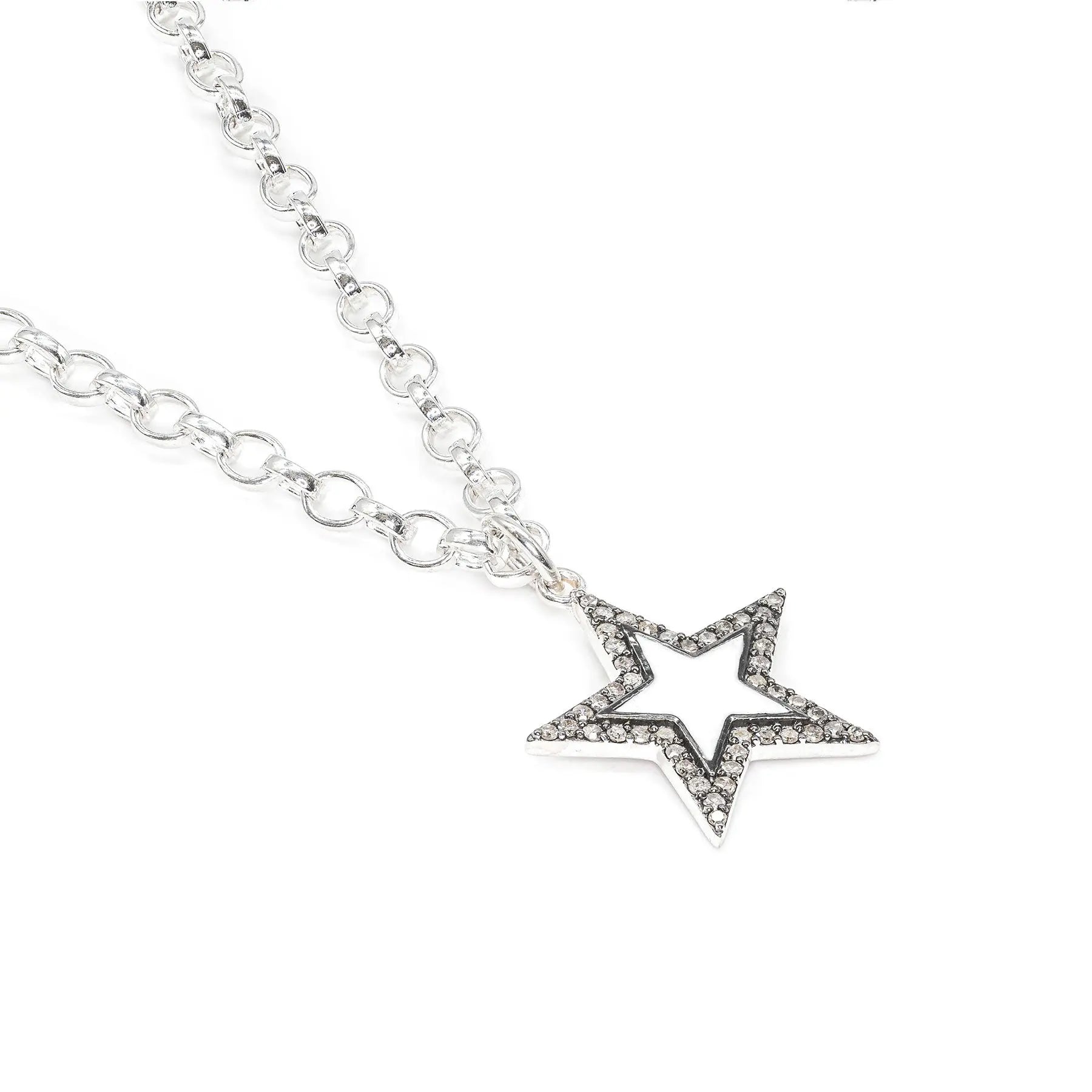 Diamond & White Enamel Silver Chunky Star Necklace