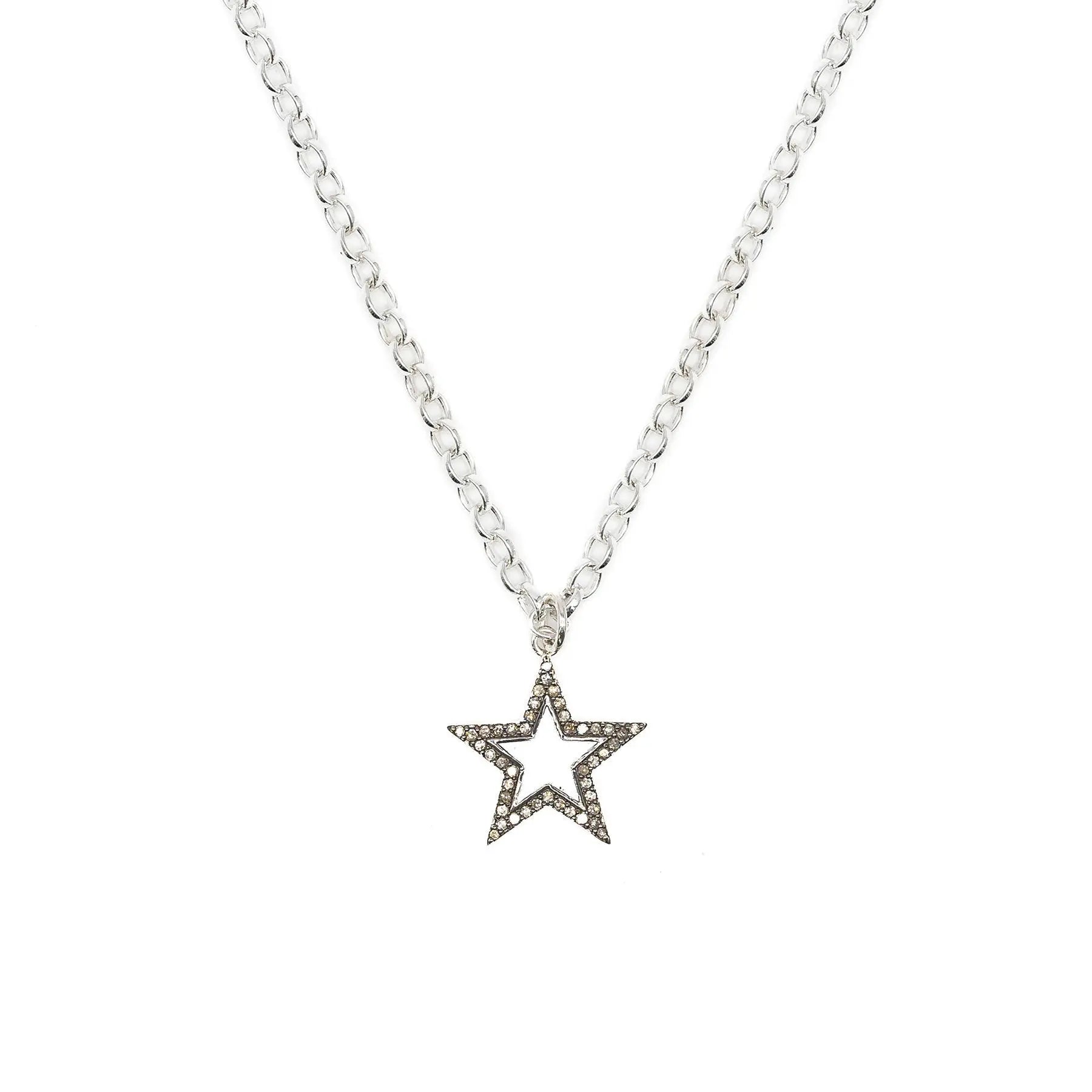 Diamond & White Enamel Silver Chunky Star Necklace