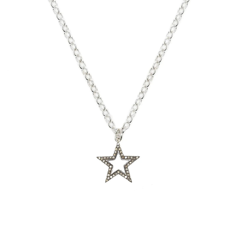 Diamond & White Enamel Silver Chunky Star Necklace