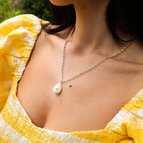 Diamond & White Enamel Silver Egg Necklace
