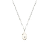 Diamond & White Enamel Silver Egg Necklace