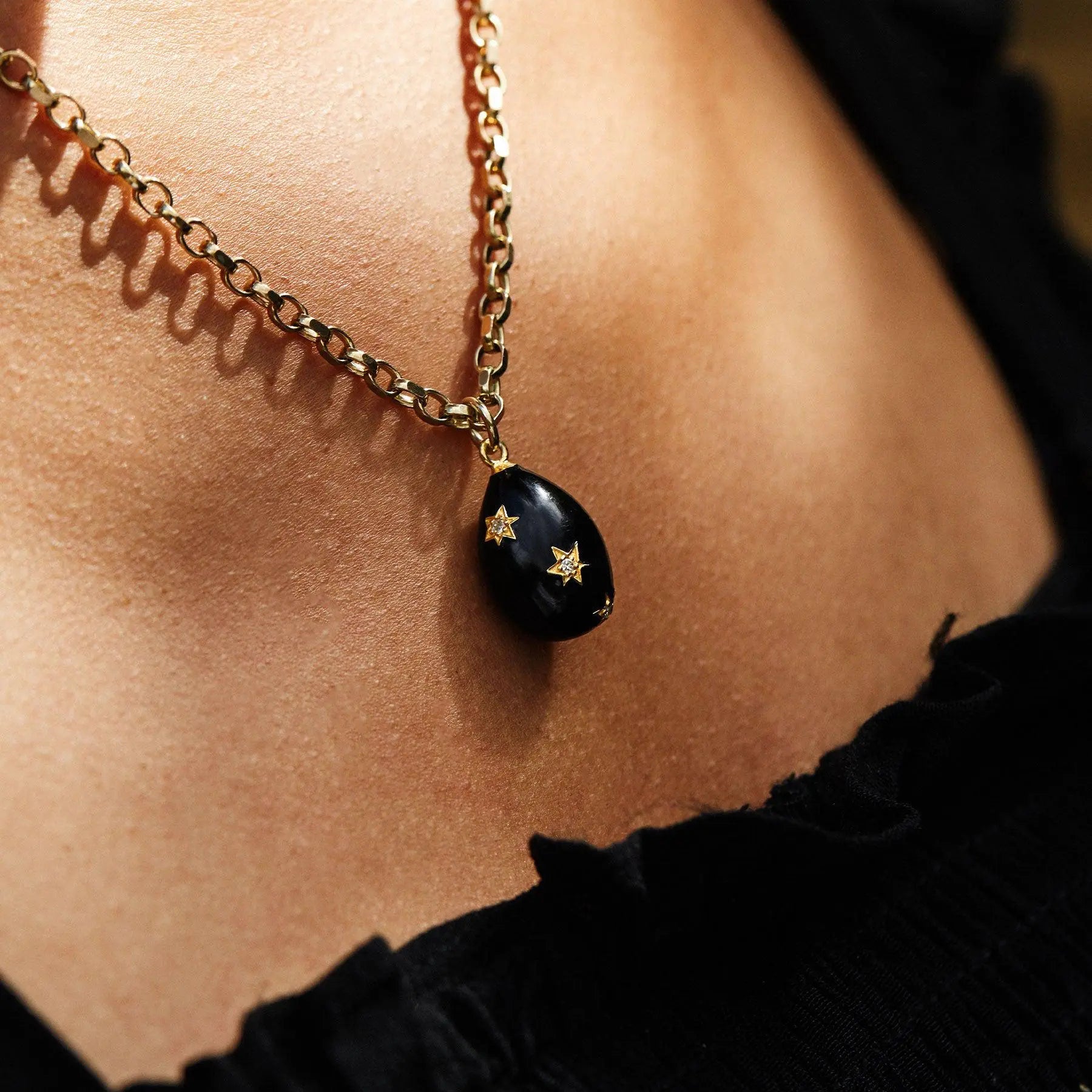 Diamond & Black Enamel Egg Necklace