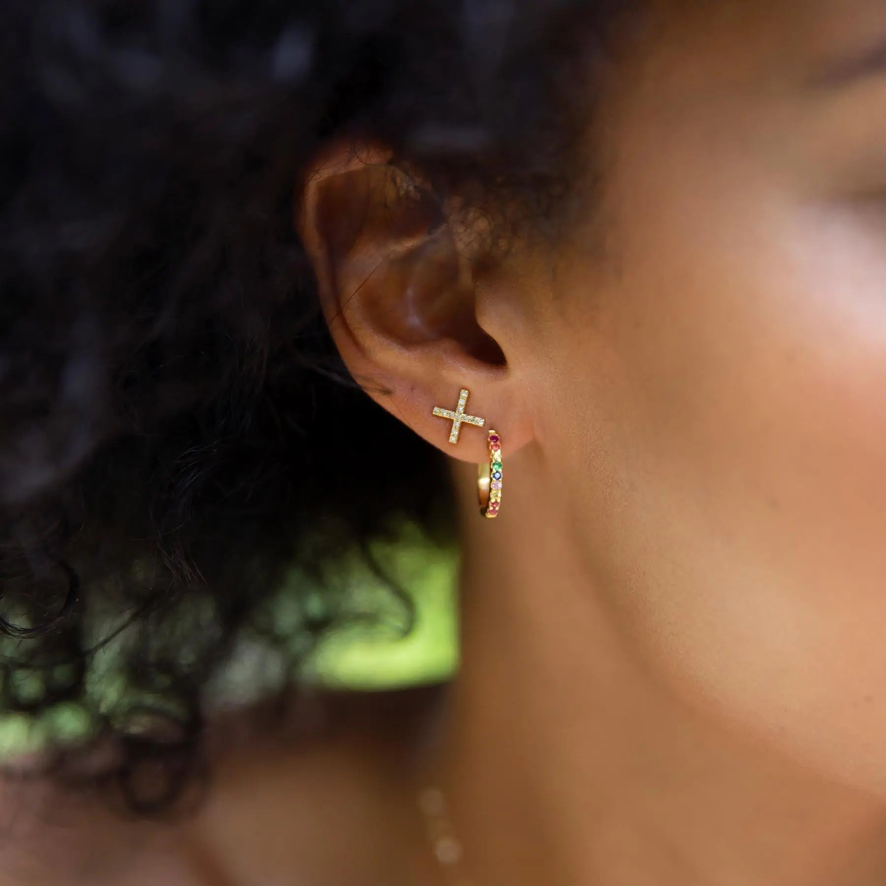 Mixed Precious Stone Rainbow Huggie Hoops