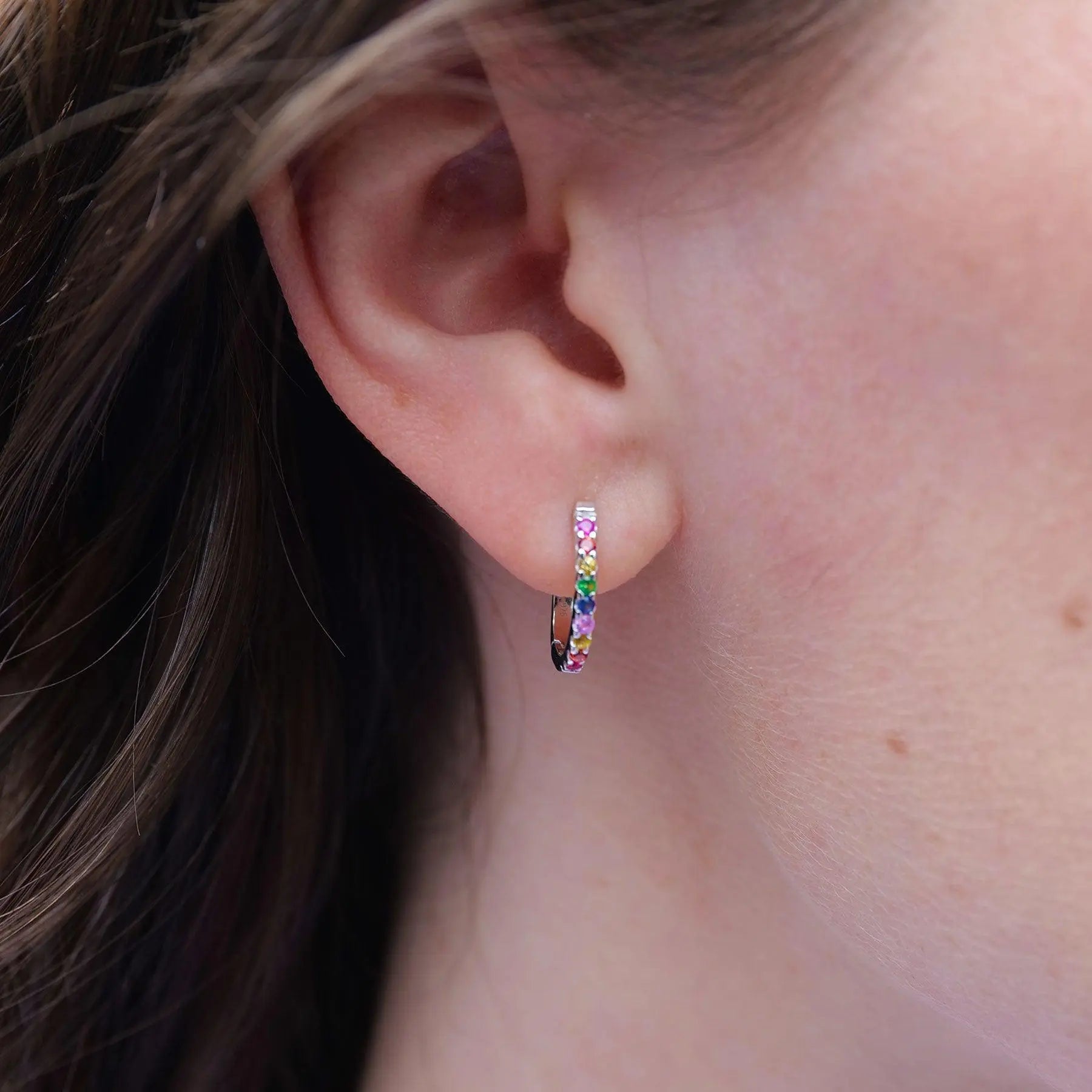 Mixed Precious Stone Rainbow & Silver Huggie Hoops