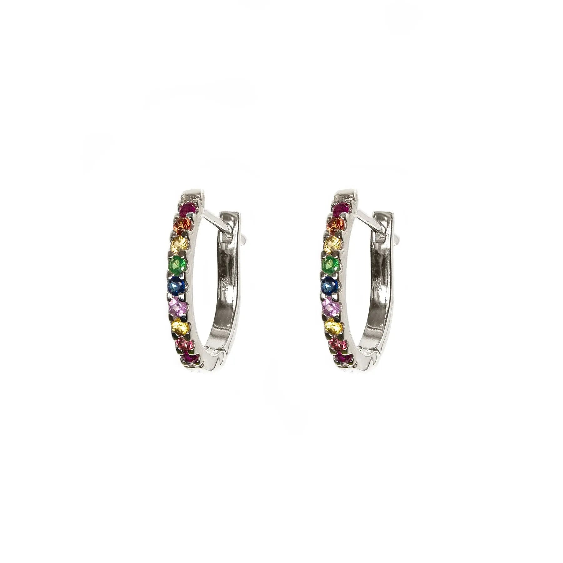 Mixed Precious Stone Rainbow & Silver Huggie Hoops