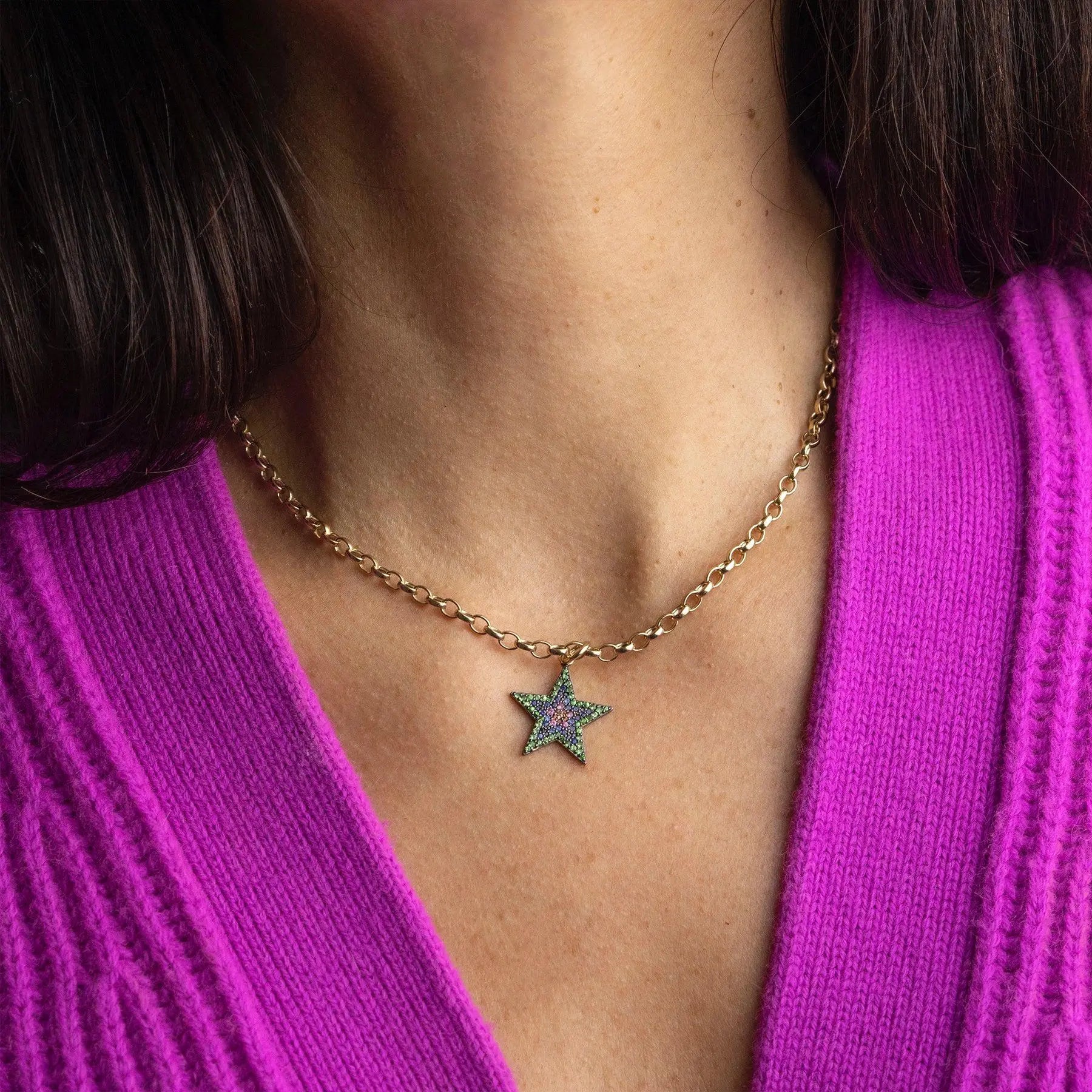 Rainbow Sapphire Chunky Star Necklace