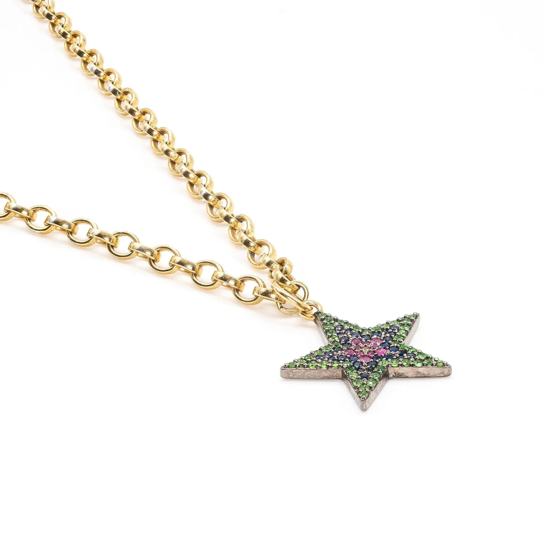 Rainbow Sapphire Chunky Star Necklace