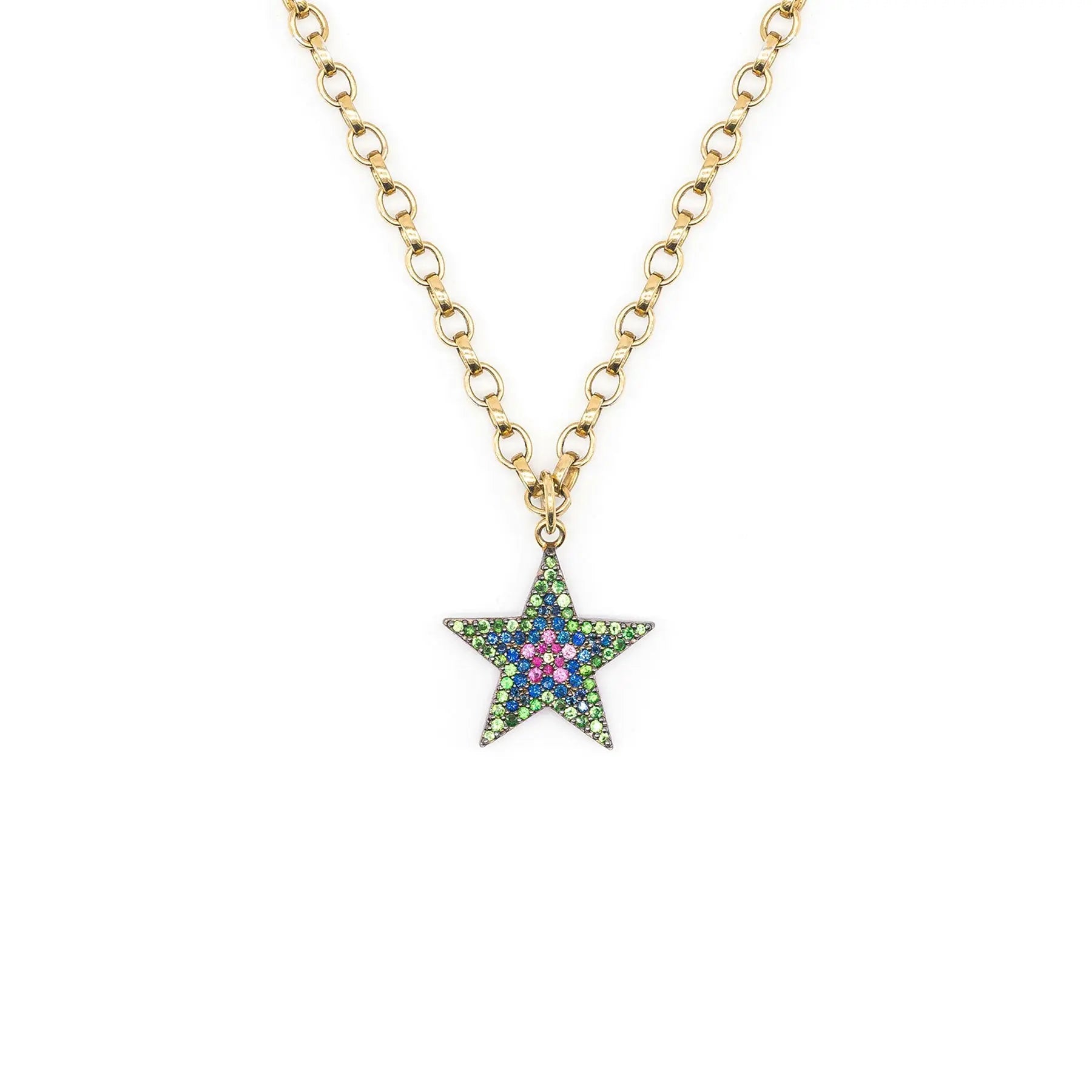 Rainbow Sapphire Chunky Star Necklace