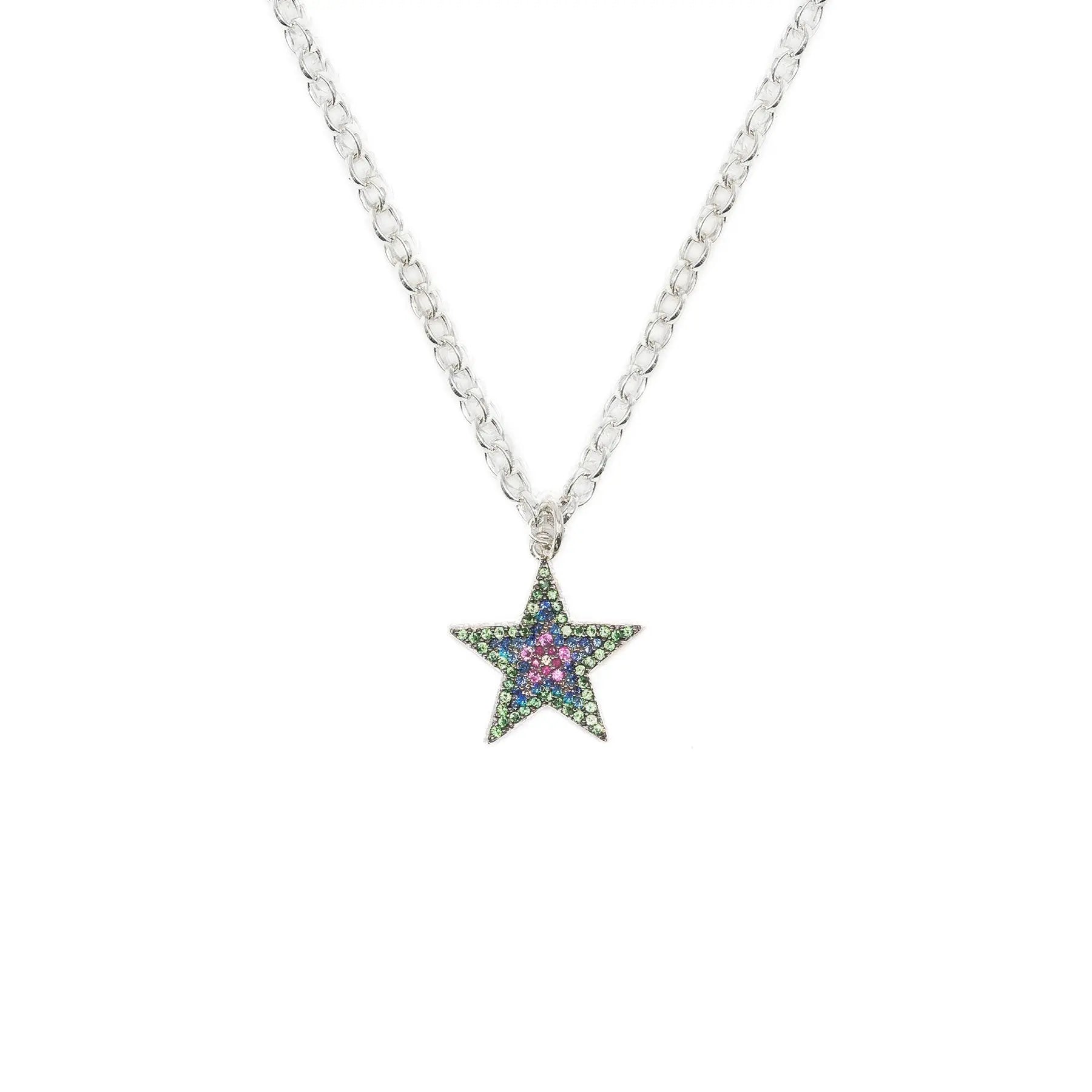 Rainbow Sapphire & Silver Chunky Star Necklace